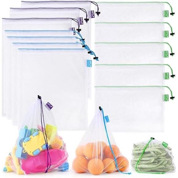 12 Pcs Heavy Duty Reusable Mesh Produce Bags, Barcode Scanable See Through Bags - Picture 8 of 8
